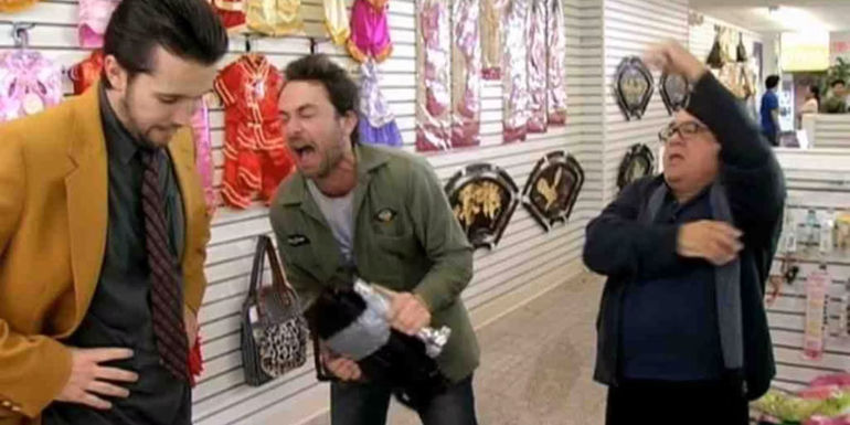 Charlie screams at Mac and Frank in It's Always Sunny