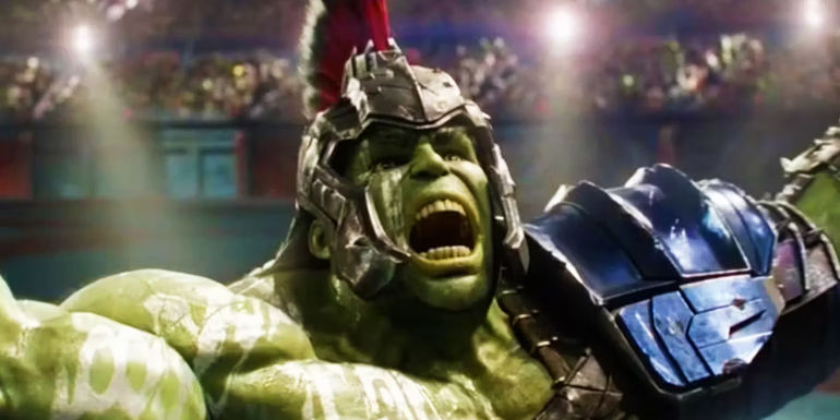 The Hulk celebrating as a gladiator in Thor Ragnarok