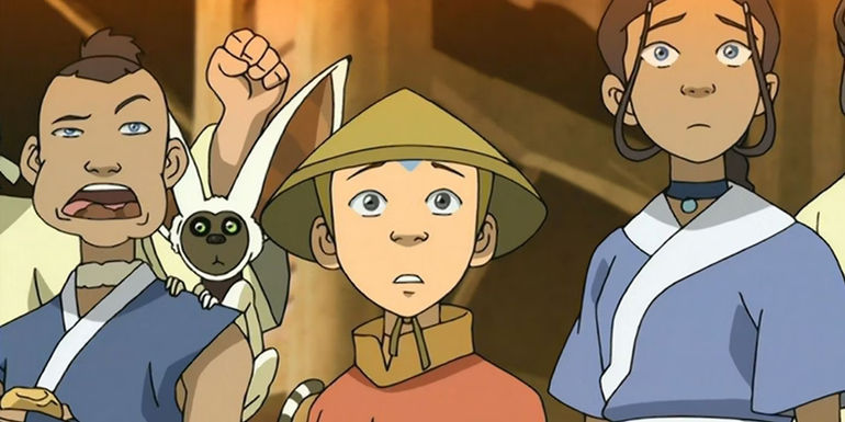 Sokka, Aang, and Katara looking confused in Avatar: The Last Airbender.