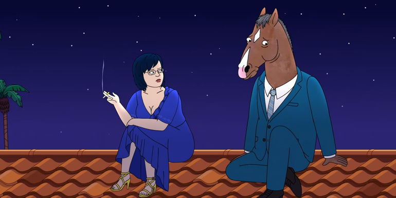 BoJack and Diane on the roof in BoJack Horseman