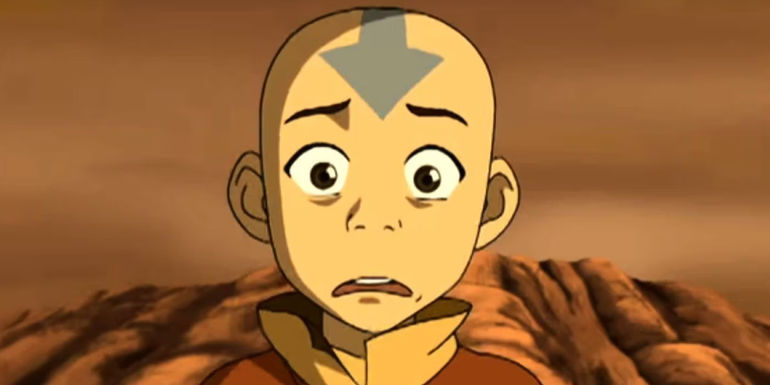 Aang looking scared in Avatar The Last Airbender animated series Book One