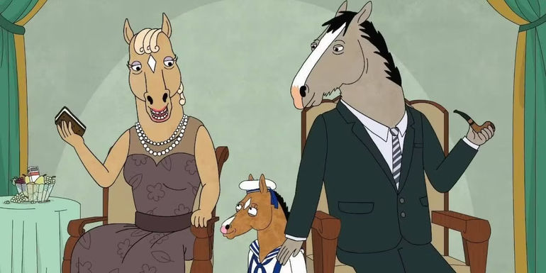 BoJack Horseman as a child with his parents