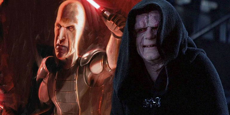Darth Plagueis Star Wars art work and Ian Mcdiarmid as Darth Sidious in Return of the Jedi