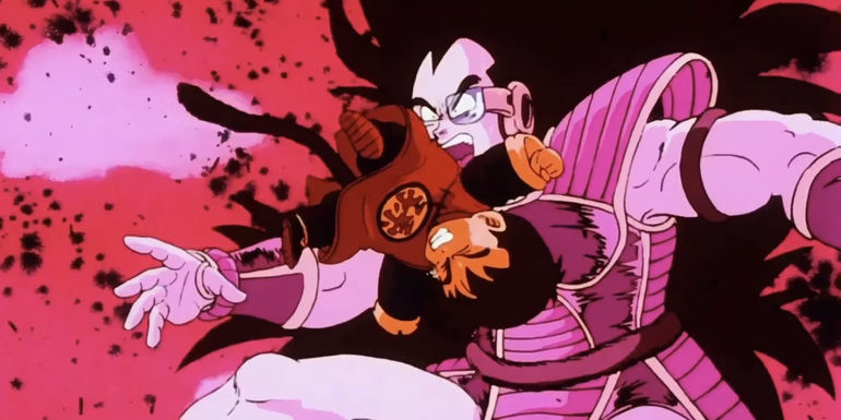 DBZ's Gohan headbutting Raditz in the chest. 