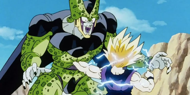DBZ's Gohan punching Cell in the stomach. 