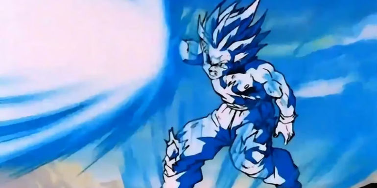 DBZ's Gohan doing a one-handed Kamehameha.