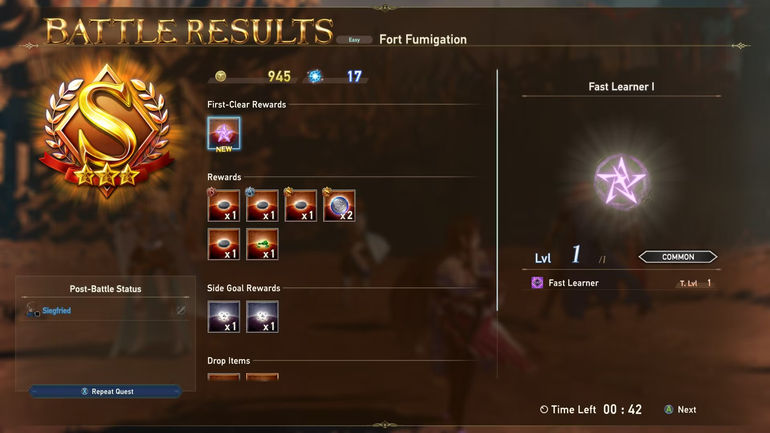 Post-quest screen in Granblue Fantasy Relink