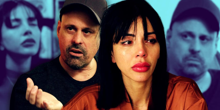 90 Day Fiance's Jasmine Pineda crying and looking away from Gino Palazzolo who's looking at her accusingly