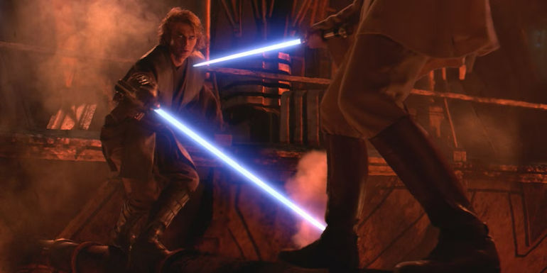 Obi-Wan fights Anakin on Mustafar in Revenge of the Sith