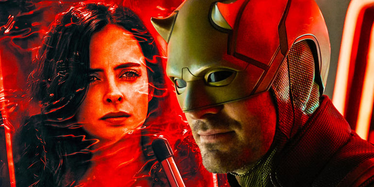 Custom image of Jessica Jones with a red wavy effect on it and Daredevil in She-Hulk.