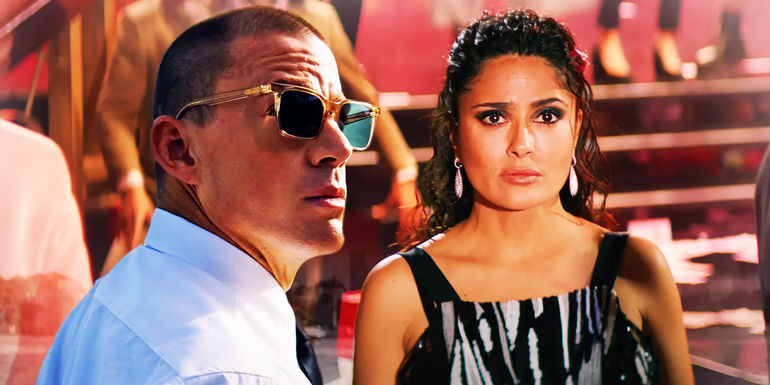 Channing Tatum as Mike Lane and Salma Hayek Pinault as Max in Magic Mike's Last Dance