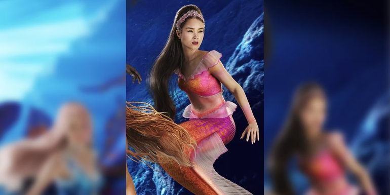 Karolina Conchet as Mala with pink scales and fins in the live action Little Mermaid