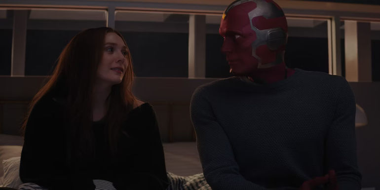 Elizabeth Olsen as Wanda Maximoff and Paul Bettany as Vision in WandaVision (2021) episode 8