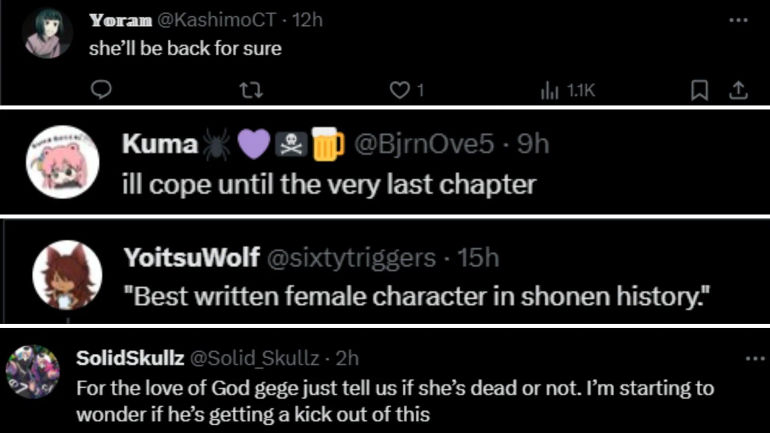 Fans react to Kugisaki's absence (Image via X/@ThunderTheDevil)