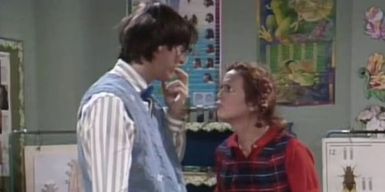 Edna (Kelly Coffield) staring angrily at Parnell (Jim Carrey) in In Living Color.