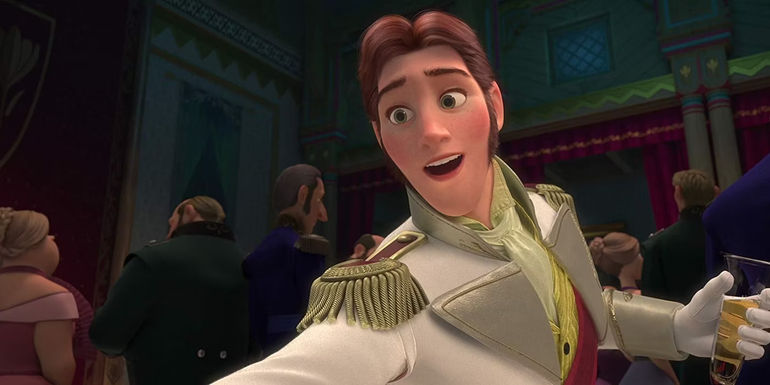 Hans reaching out his arm during the ball in Frozen