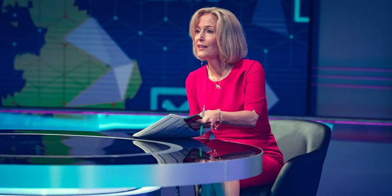Gillian Anderson as Emily Maitlis in Scoop.