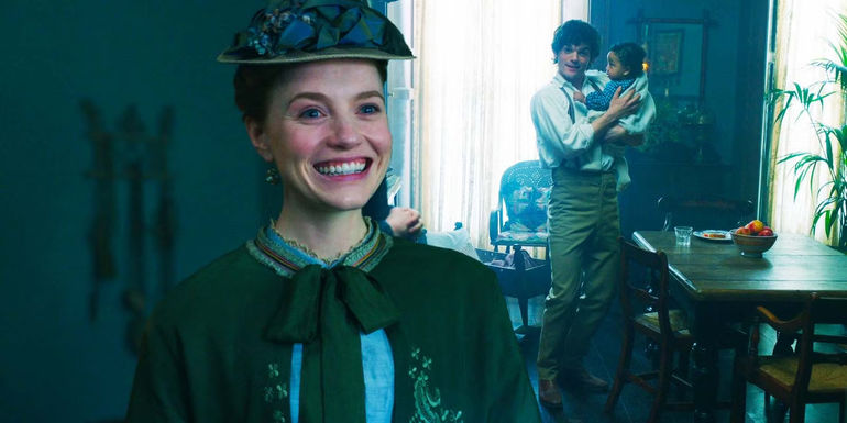 Harriet Slater as Clara Trenchard and Edward Bluemel as Dr. Stephen Ellerby in Belgravia The Next Chapter episode 4