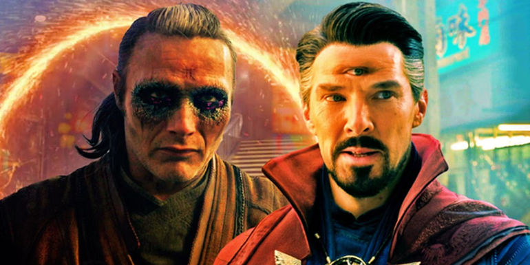 Mads Mikkelsen's Kaecilius and Benedict Cumberbatch's Doctor Strange with his third eye in custom image
