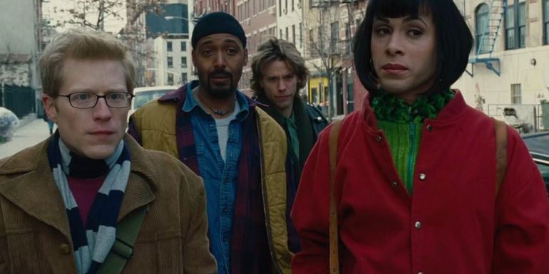 Mark, Tom, Roger, and Angel standing outside 