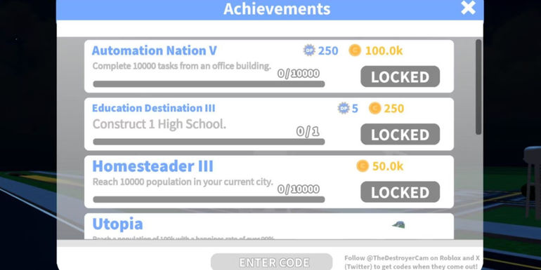 Mini Cities 2: the Achievements menu