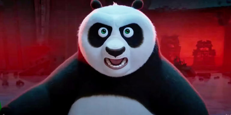 Po looking surprised in Kung Fu Panda 4.