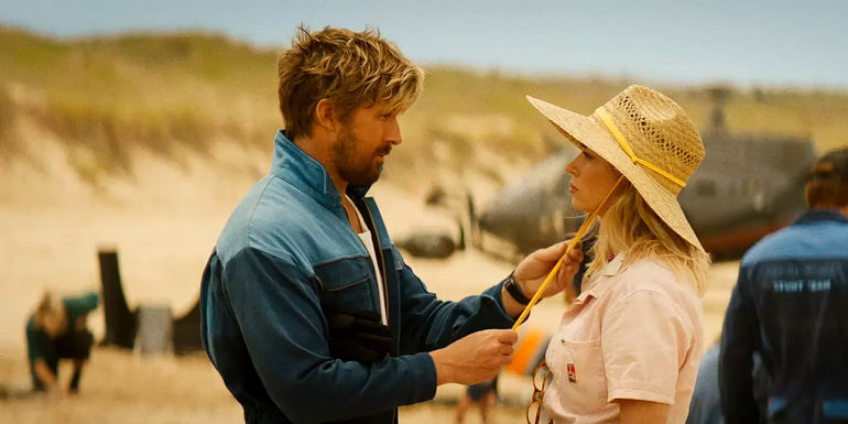 Ryan Gosling as Colt Seavers and Emily Blunt as Jody Moreno in The Fall Guy.