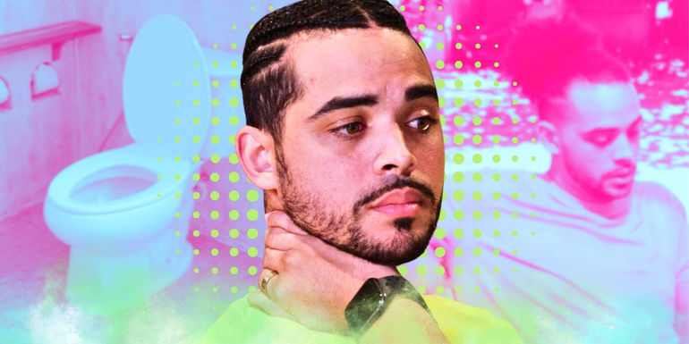 Montage of 90 Day Fiancé’s Rob Warne, with a toilet