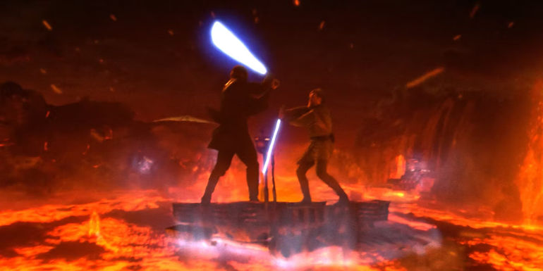 Obi-Wan vs. Anakin in their semi-final battle on Mustafar