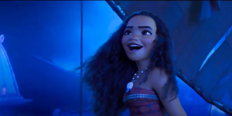 Moana sings on her boat in Moana