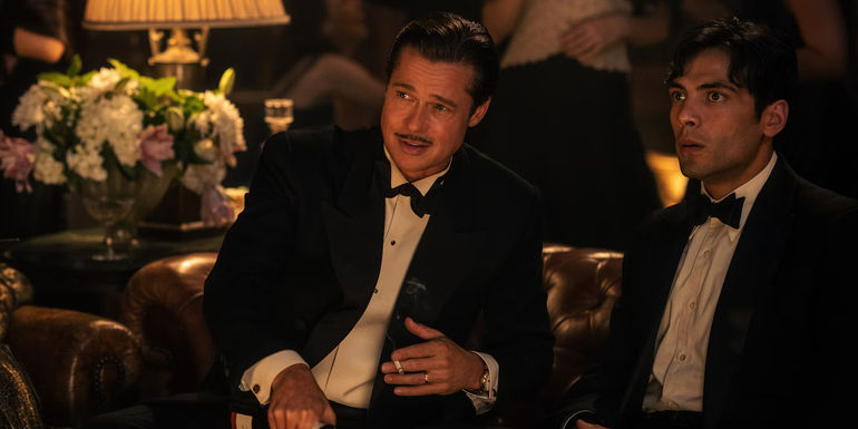 Brad Pitt and Diego Calva in Babylon.