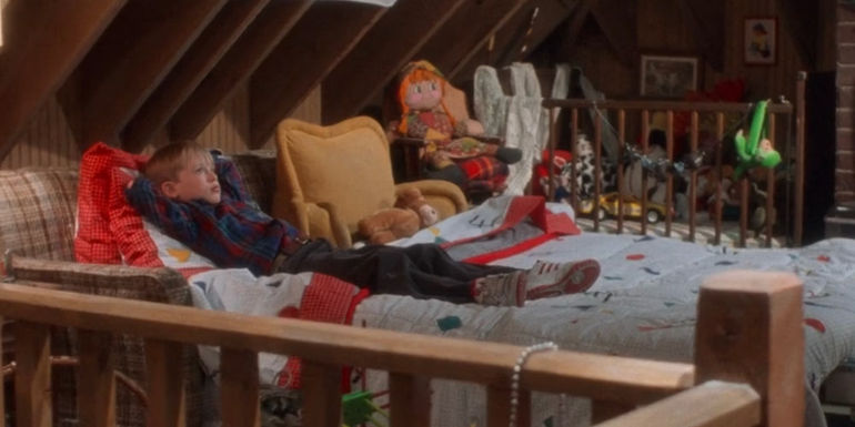 Kevin (Macaulay Culkin) in the attic in Home Alone