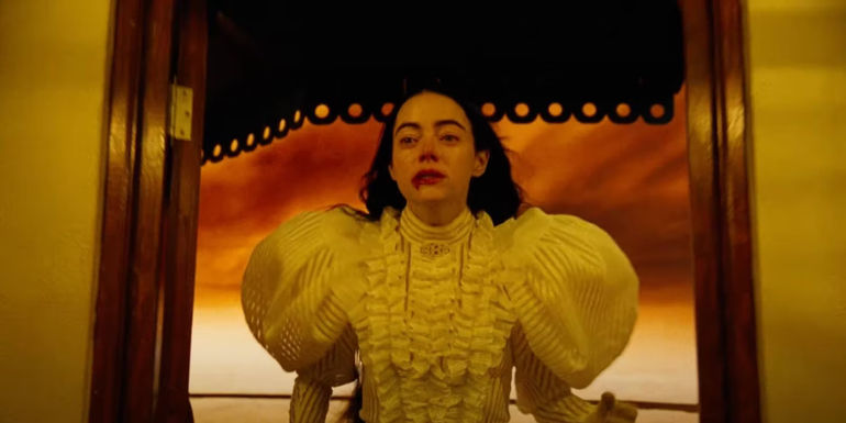 Emma Stone as Bella crying in Poor Things