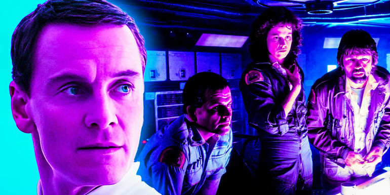 A custom image featuring David in Alien: Covenant and the crew of the tug Nostromo in Alien (1979)