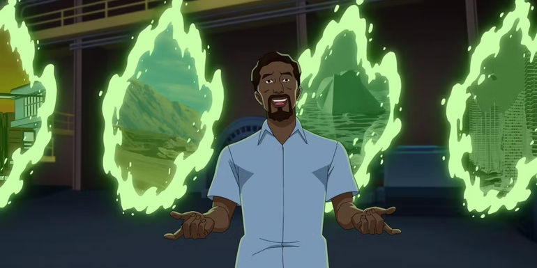 Angstrom Levy in front of green portals in Invincible season 2