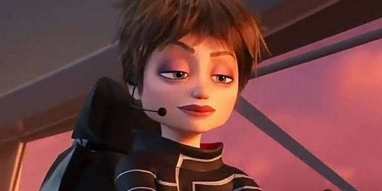 Evelyn Deavor piloting a craft and wearing a headset in Incredibles 2