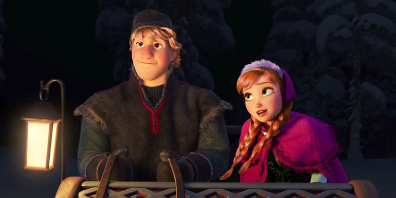 Frozen Kristoff and Anna talking at night
