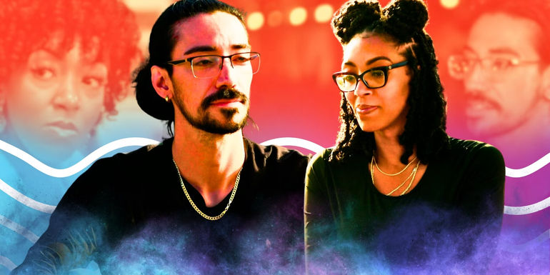 Lauren and Orion from Married at First Sight season 17 looking upset montage