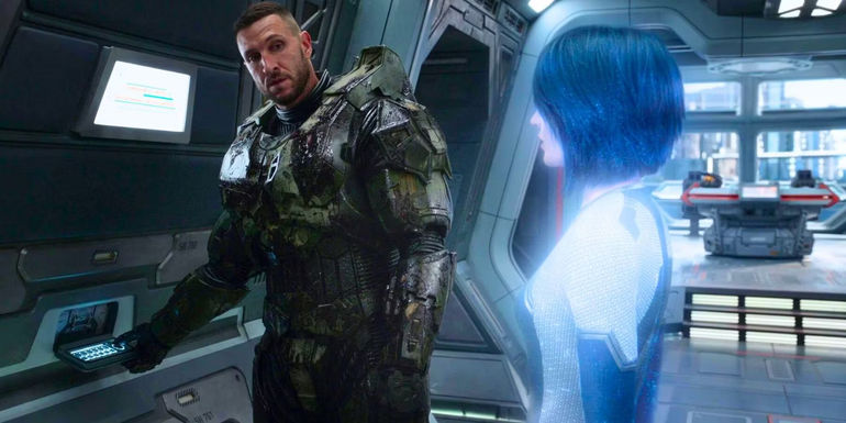 Master ChiefJohn (Pablo Schreiber) speaks with Cortana (Jen Taylor) in Halo