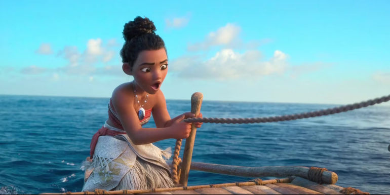 Moana tying a rope on her boat in Moana-1