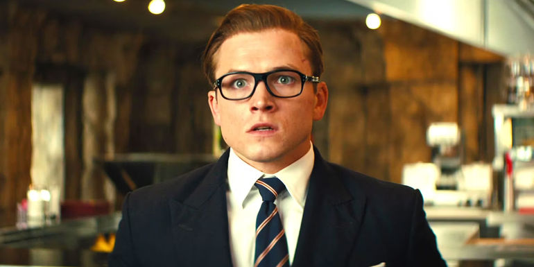 Taron Egerton as Eggsy looking surprised in Kingsman The Golden Circle