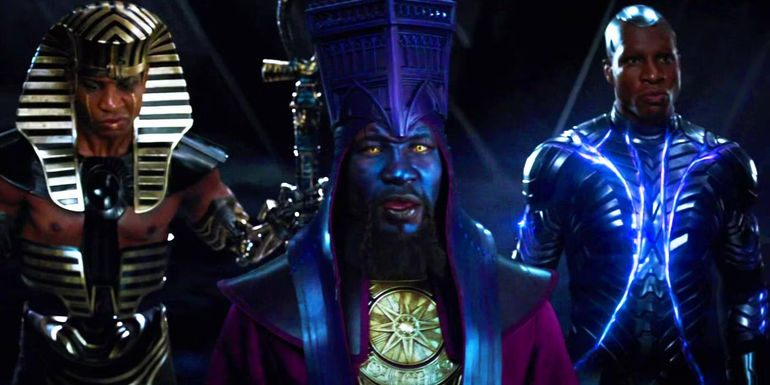 Three leaders of the Council of Kangs in Ant-Man and the Wasp Quantumania - Rama-Tut, Immortus, and the Centurion