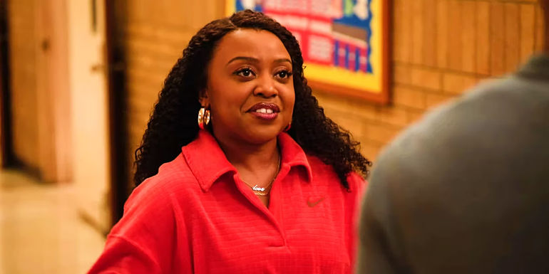 Quinta Brunson as Janine talking to Gregory in Abbott Elementary season 3