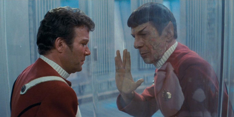 Star Trek II: The Wrath of Khan. William Shatner as Admiral James T. Kirk and Leonard Nimoy as Captain Spock.