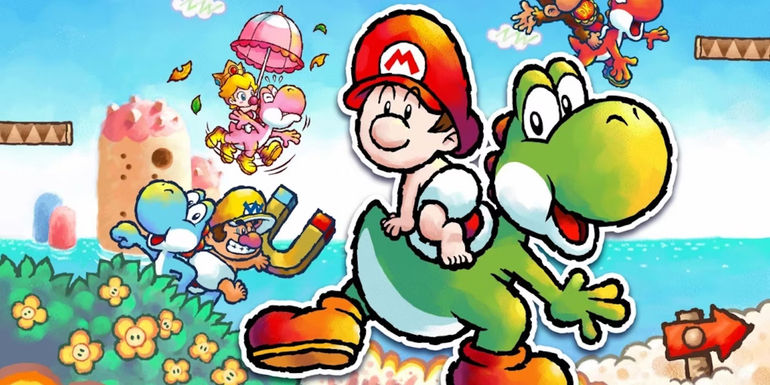 Yoshi carrying Baby Mario in Yoshi's Island