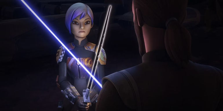 Sabine training the Darksaber with Kanan