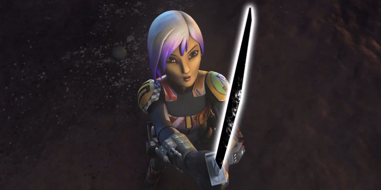 Sabine Wren with Darksaber in Star Wars Rebels.