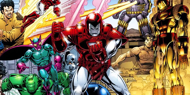 Iron Man with armored villains in Marvel Comics' Armor Wars