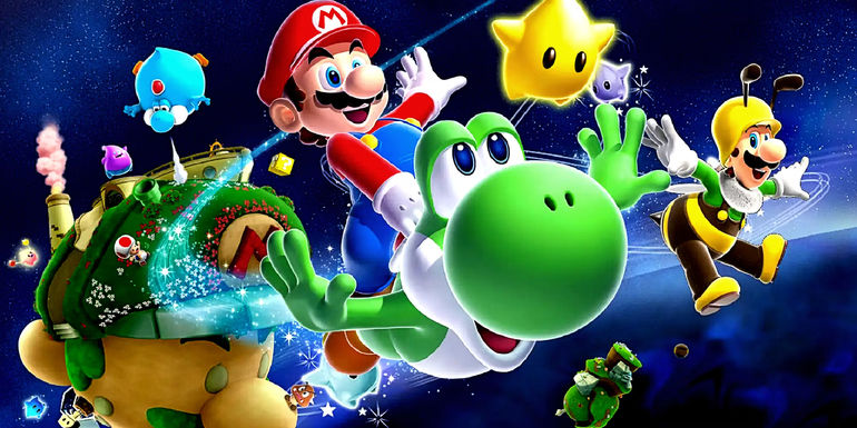 Mario, Luigi, and Yoshi in Super Mario Galaxy