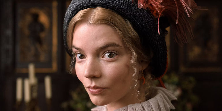 A closeup of Anya Taylor Joy as Emma in the 2020 movie adaptation
